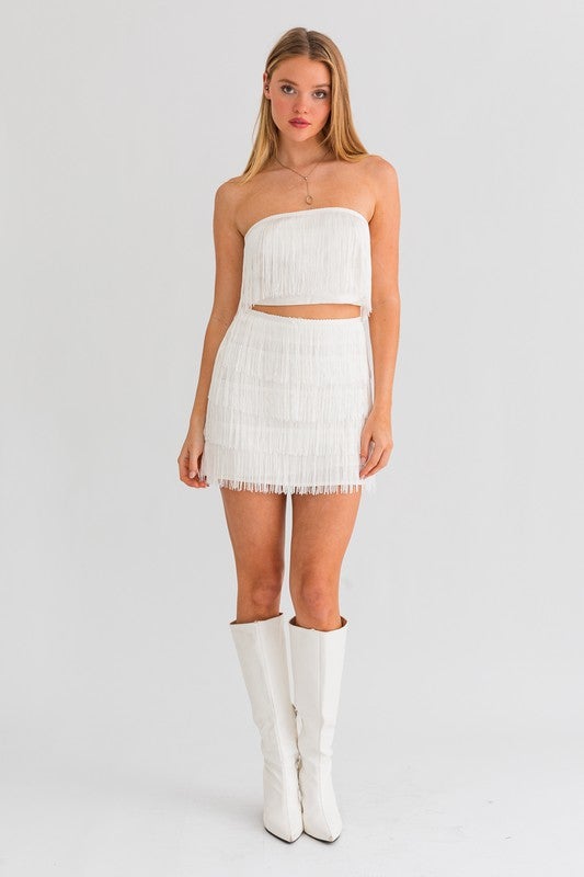 Fringe white skirt